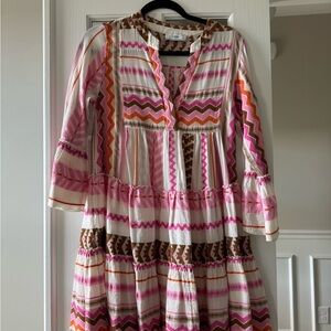 Devotion Twins Pink and Brown Zigzag Patterned Dress